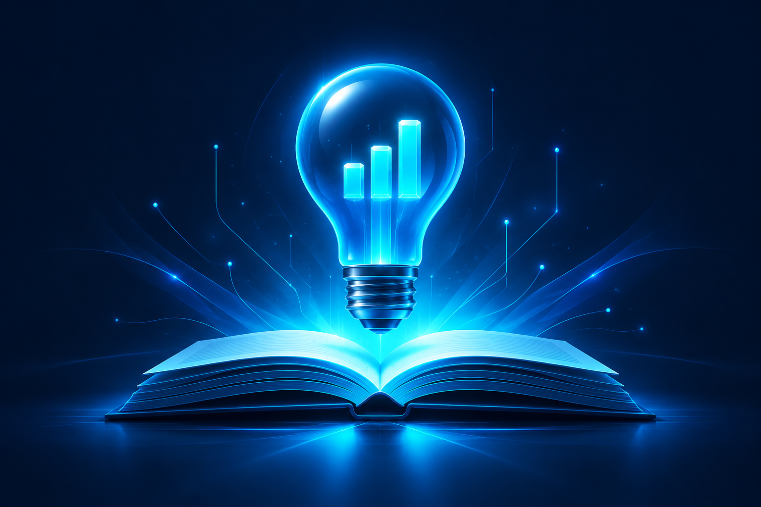 Illustrative glowing lightbulb above an open book